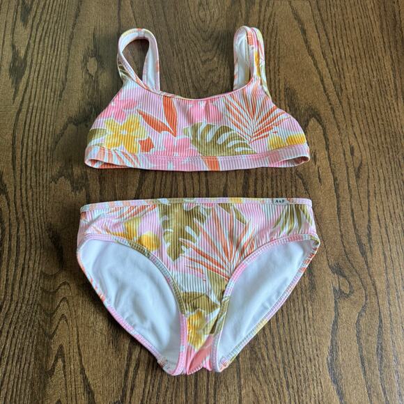Abercrombie Kids Girls Pink Floral Ribbed 2PC Bikini Swim Suit Size 9/10 Large - Picture 1 of 9